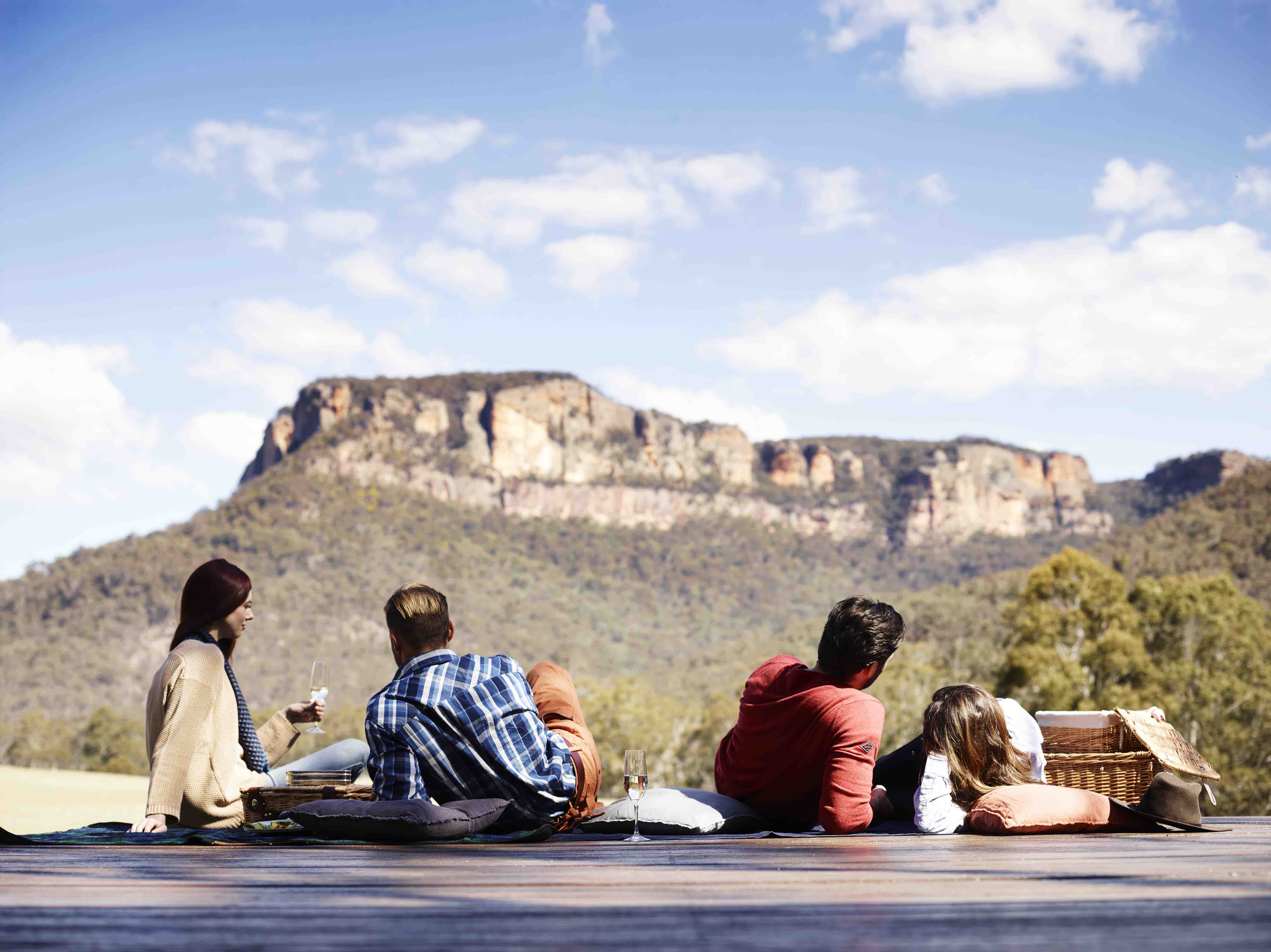 An incredible view from a picnic platform at Wolgan Valley, get there using your Frequent Flyer points on a Luxury Escape.