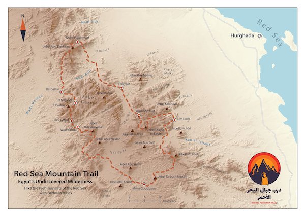 A map of the Red Sea Mountain Trail in Egypt