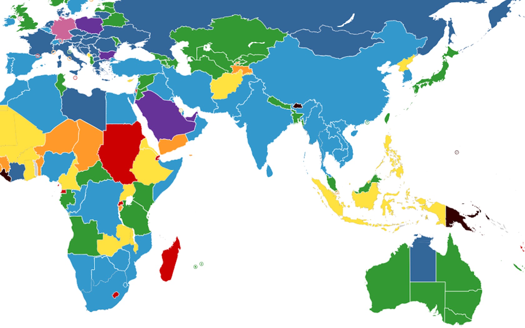 map showing speed limits by country