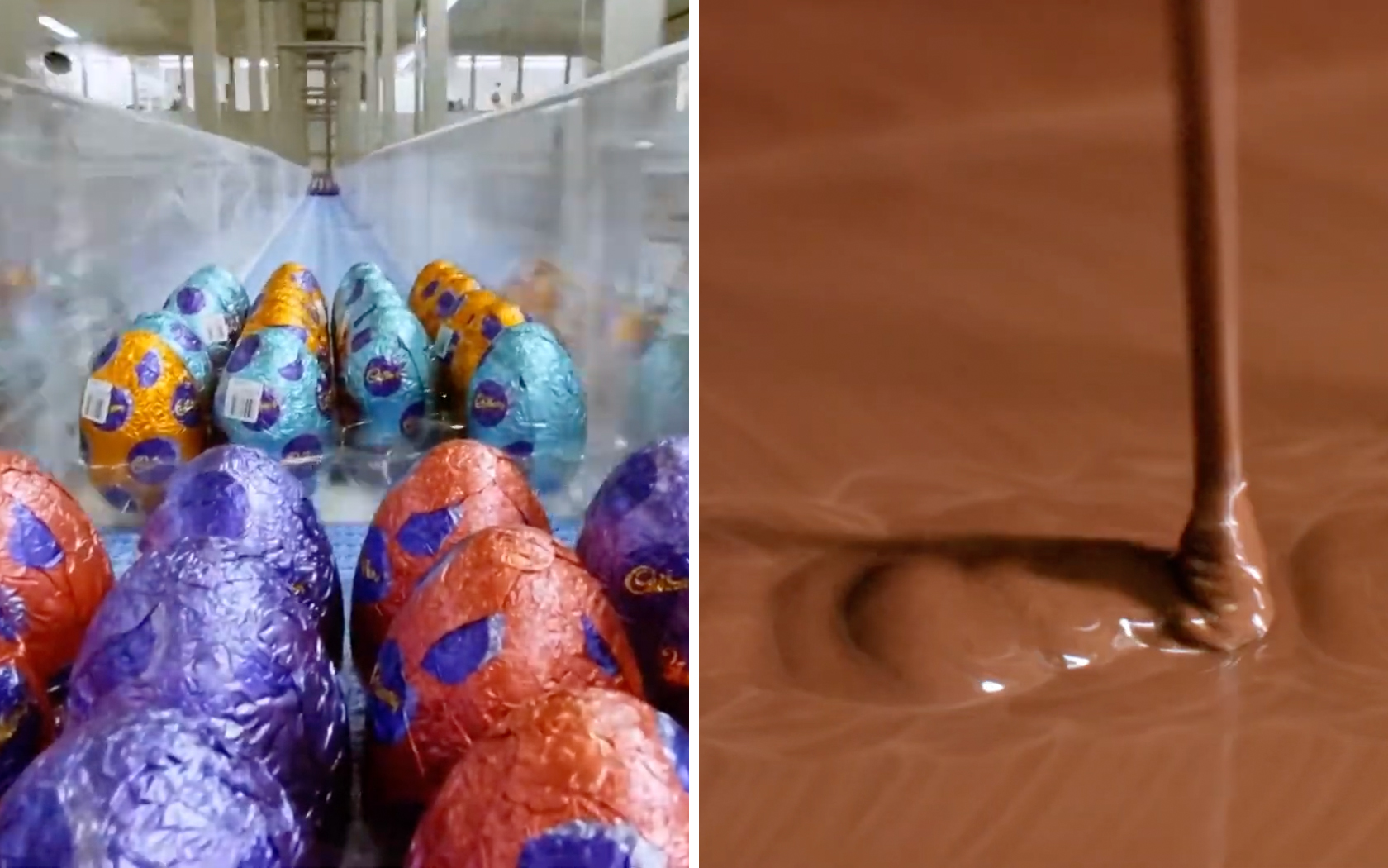 Scenes from the trailer of 'The Chocolate Factory: Inside Cadbury Australia', the new Slow TV show from SBS, premiering in April 2020.