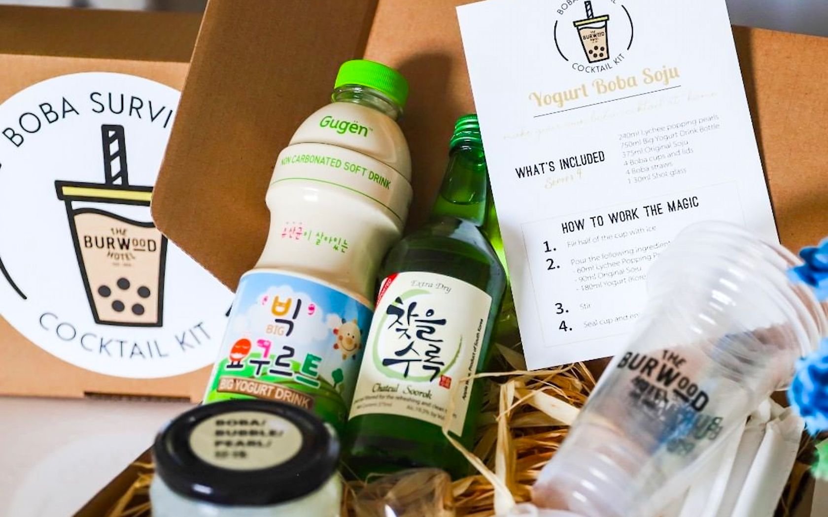 A DIY alcoholic bubble tea kit from The Burwood Hotel for people who want to learn how to make bubble tea at home.