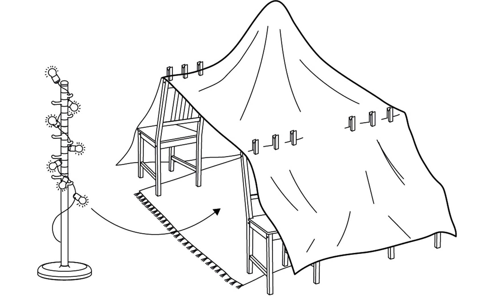 The instruction guide for the ZAMOK IKEA blanket fort.
