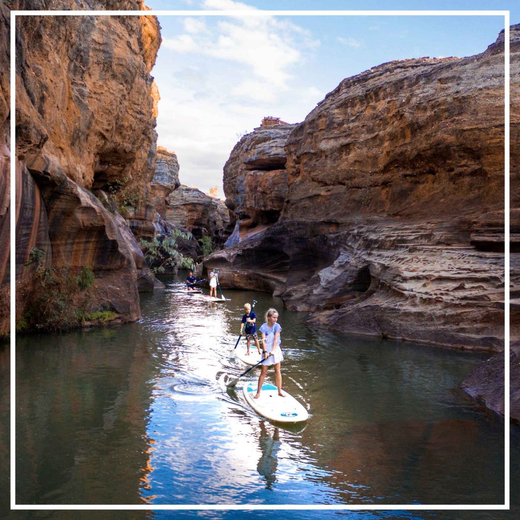 People paddle boarding in Cobbold Gorge
